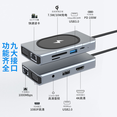 USB 타입 C HUB 다기능 어댑터 9 In One 및 메모리 카드 리더
