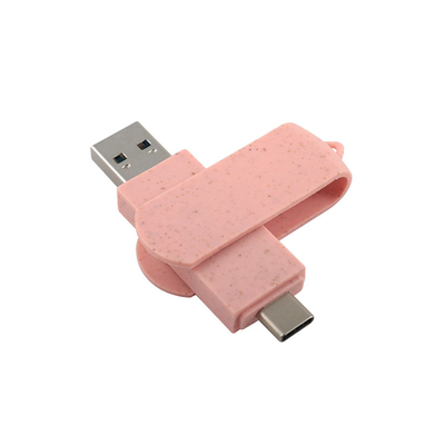 C형 USB 플래시 드라이브 핑크 플라스틱 짚 재사용 재료 및 사용자 지정 로고
