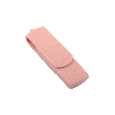 C형 USB 플래시 드라이브 핑크 플라스틱 짚 재사용 재료 및 사용자 지정 로고