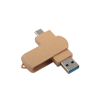레이저로 새겨진 로고로 사용자 정의 된 생동감있는 베이지 USB 재활용 재료