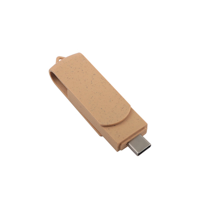 레이저로 새겨진 로고로 사용자 정의 된 생동감있는 베이지 USB 재활용 재료