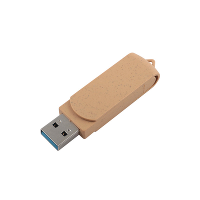 레이저로 새겨진 로고로 사용자 정의 된 생동감있는 베이지 USB 재활용 재료