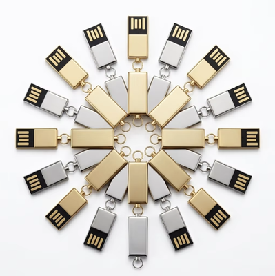 빠르고 안전한 데이터 전송 요구에 적합한 HY 플래시 칩을 포함하는 반짝이는 아연 합금 금속 USB 플래시 드라이브가 있는 실버