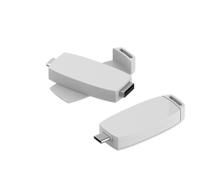360도 회전 할 수 있습니다. C형 포트와 함께 플라스틱 USB 플래시 드라이브. 몸 색깔은 흰색, 빨간색, 검은색, 파란색입니다.